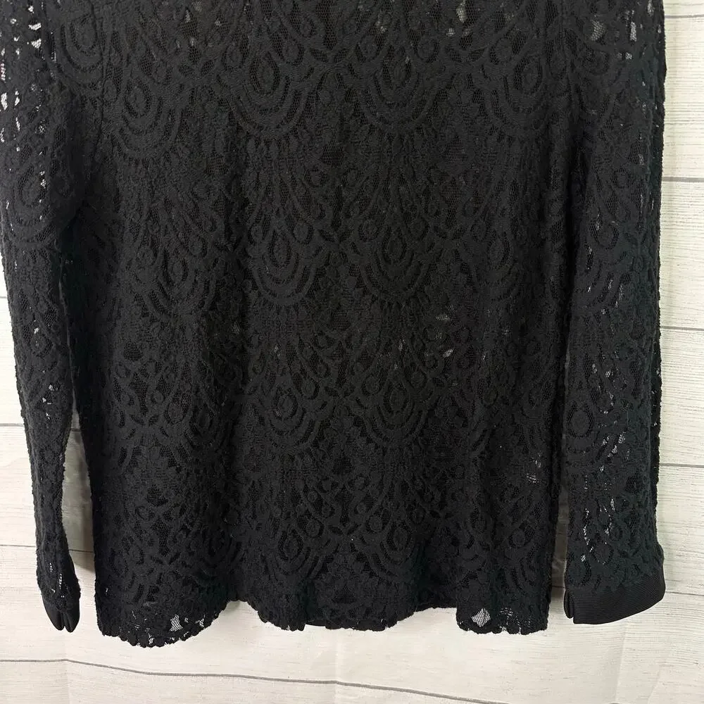 Banana Republic Lace Sweater Womens Medium Black Button Back Layering Top Lace